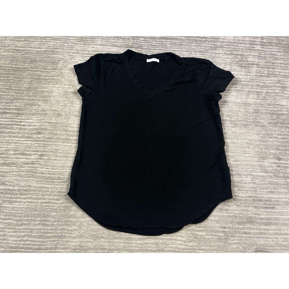 Simply Blessed Top Womens Large Black Short Sleeve V-Neck Rayon‎